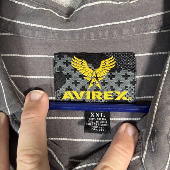 Avirex Shirt Mens Size XXL Button Up Gray White Stripes Jesse Pinkman Y2K Grunge - Picture 16 of 16